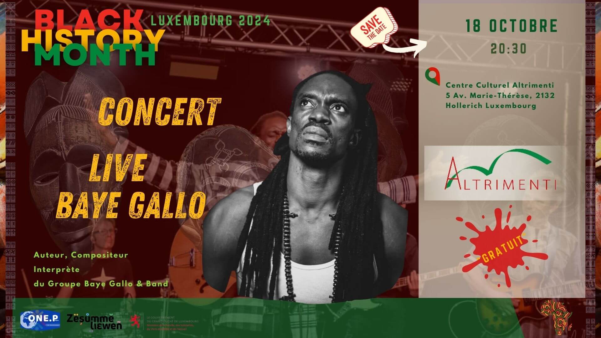 Concert Live Baye GALLO; Antiracisme Luxembourg; One people Luxembourg; Black History month Octobre 2024