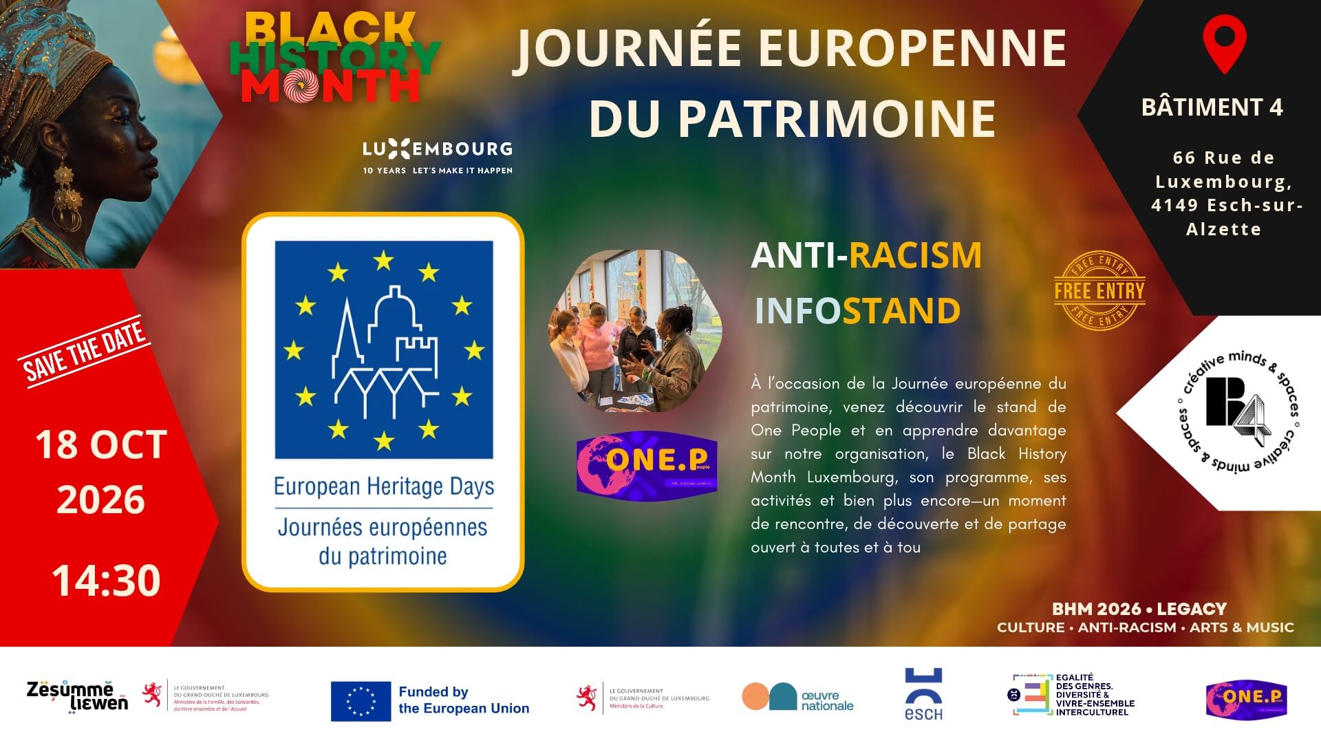 Journée europenne du patrimoine - BHM; Black History Month Luxembourg 2026; Antiracisme Luxembourg
