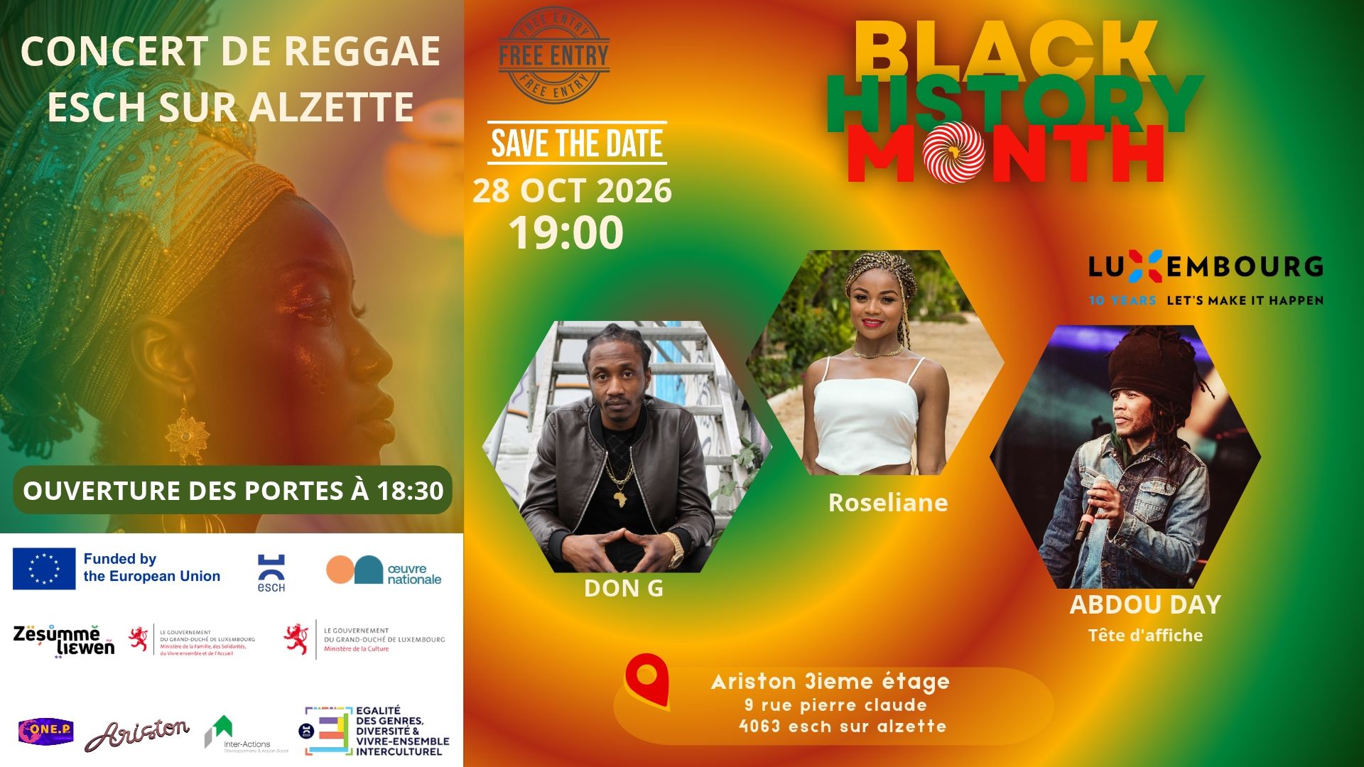 Concert Reggae- Abdou Day et DON G; Black History Month Luxembourg 2026; Antiracisme Luxembourg