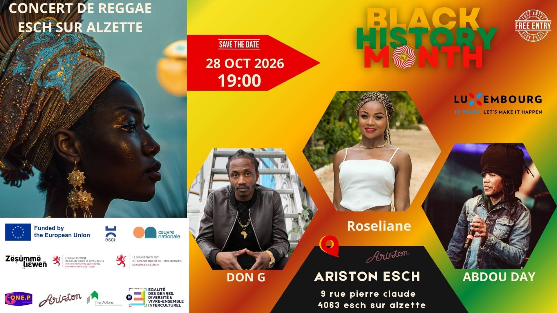 Concert Reggae; Black History Month Luxembourg 2026; Antiracisme Luxembourg