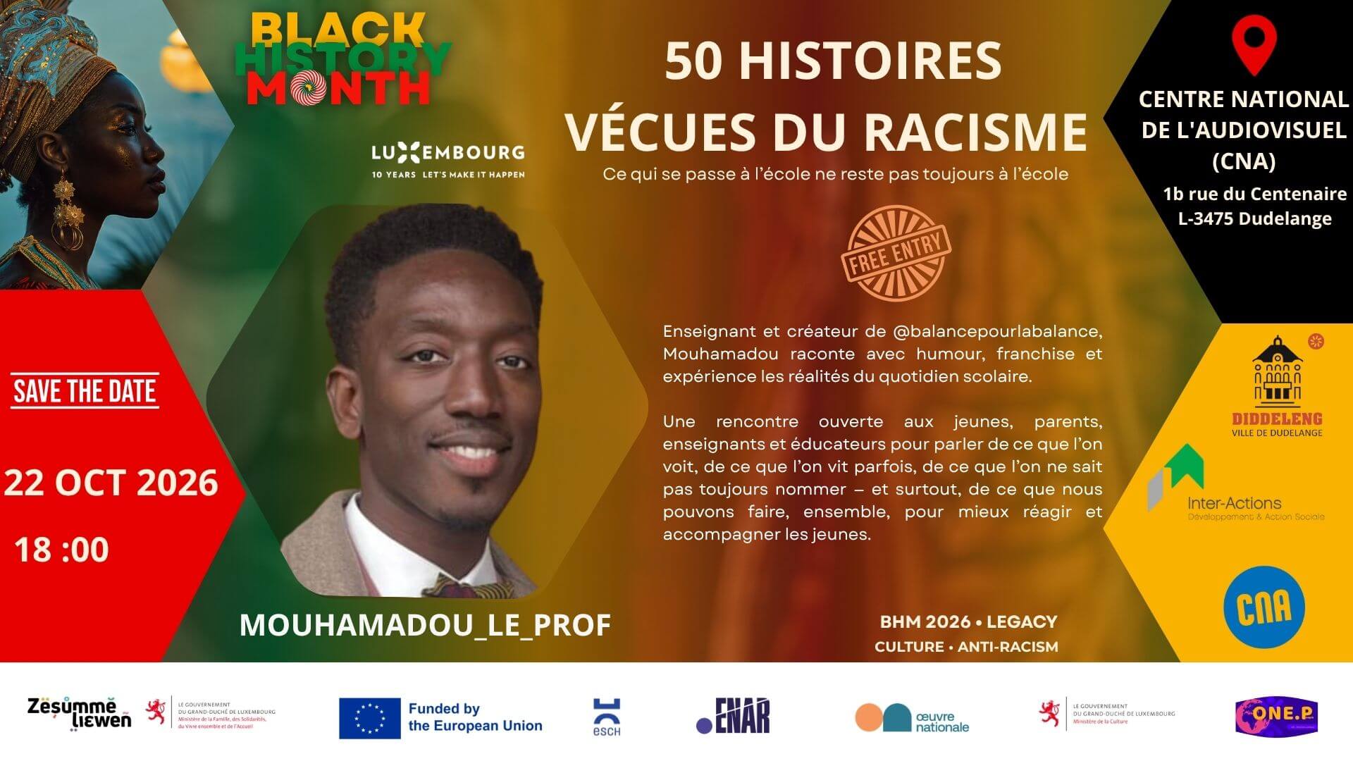 Vécues du Racisme - Le Prof; Black History Month Luxembourg 2026; Antiracisme Luxembourg